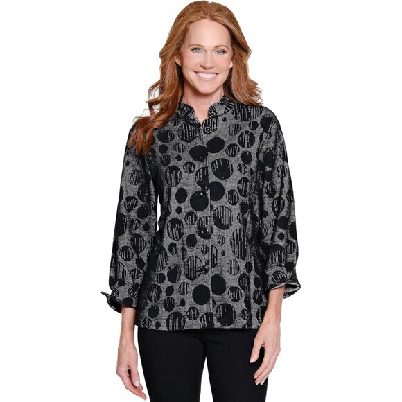 Women's Knit Button Front Tunic Point Collar Three Quarters Sleeves